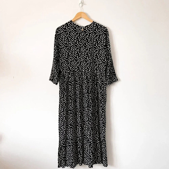 Zara Black Polka Dot Tiered Midi Dress Bloggers Fav  Sz S - Picture 6 of 10